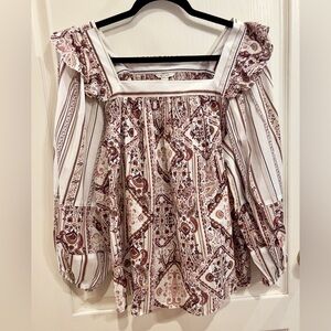 Women's Bohemian Blouse - Brown and White